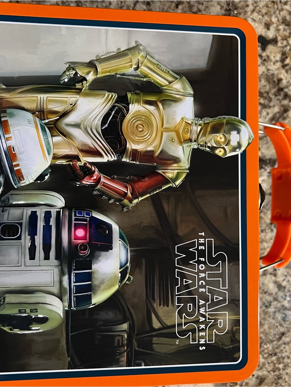 Star Wars The Force Awakens C-3PO & R2-D2 Orange Trim Tin Lunchbox